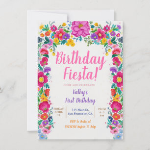 Färgfull mexikansk blomma Fiesta 1:a födelsedagen Inbjudningar
