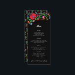 Färgfull mexikansk broderimottagningsmiddag meny<br><div class="desc">Denna vackra och färgstarka bröllop-meny har gjort det enkelt att redigera textrutor,  en färgstark,  modern och traditionell mexikansk broderi och det långa format för smala som är enkelt att slunga in i fällda blöjor.</div>