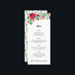 Färgfull mexikansk kejseri meny<br><div class="desc">Denna vackra och färgstarka bröllop-meny har gjort det enkelt att redigera textrutor,  en färgstark,  modern och traditionell mexikansk broderi och det långa format för smala som är enkelt att slunga in i fällda blöjor.</div>