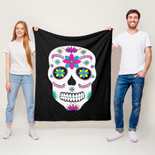 Färgfull mexikansk sockerskiva Skull Fleecefilt