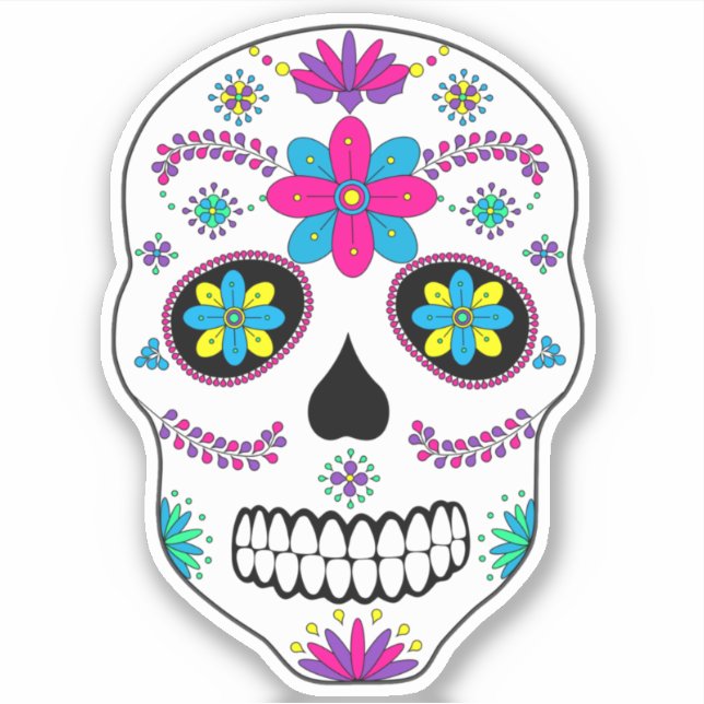 Färgfull mexikansk sockerskiva Skull Klistermärken (Framsida)