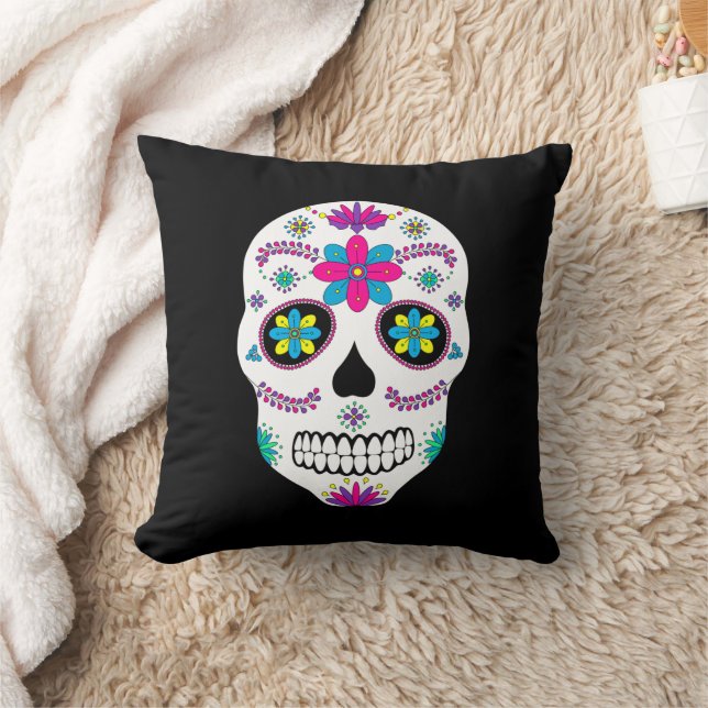 Färgfull mexikansk sockerskiva Skull Kudde (Filt)
