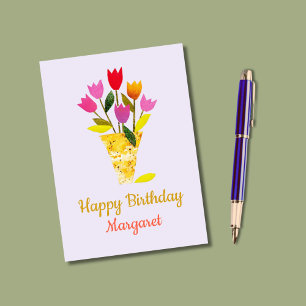 Färgfull MidCentury Modern Lavender Tulip Birthday Kort
