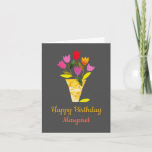 Färgfull MidCentury Modern Tulips Cheery Birthday Kort