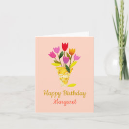 Färgfull MidCentury Modern Tulips Cheery Birthday Kort