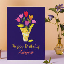 Färgfull MidCentury Modern Tulips Cheery Birthday