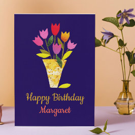 Färgfull MidCentury Modern Tulips Cheery Birthday Kort