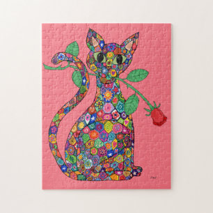 Färgfull Millefiori Mosaic Patchwork Flower Cat C Pussel