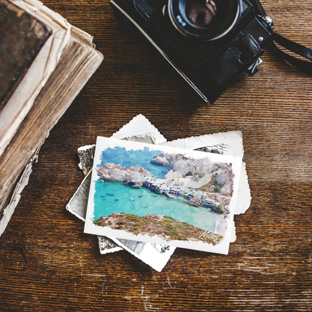 Färgfull Milos Greece-kustvy Vykort (milos greece aegean sea panorama view postcard)