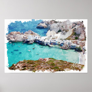 Färgfull Milos Greece Panorama View Poster