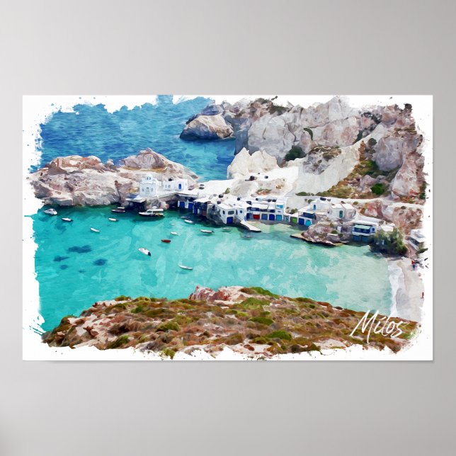 Färgfull Milos Greece Panorama View Poster (Framsidan)