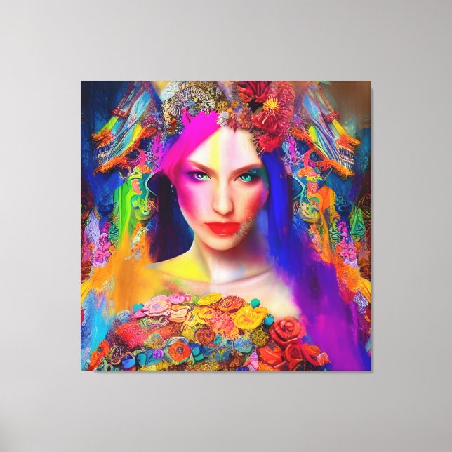 Färgfull modell av Mode för blandade media Canvastryck (Framsida)
