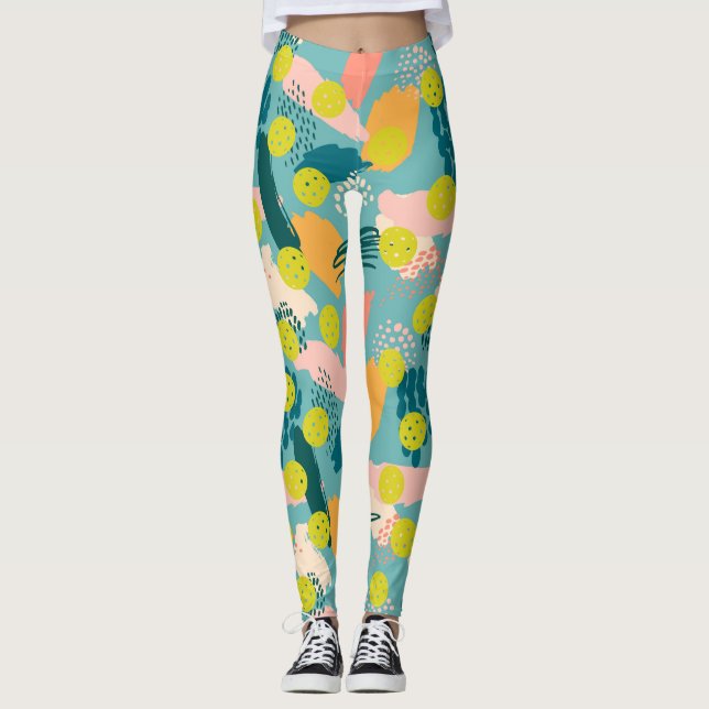 Färgfull Modern Abstrakt Mönster Crazy Pickleball Leggings (Framsida)