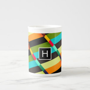 Färgfull modern Abstrakt Rand och Monogram Benporslin Mugg