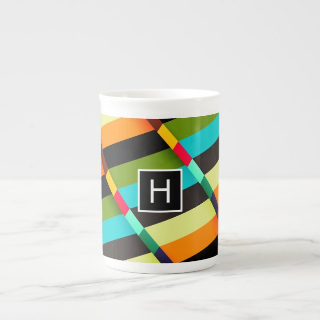 Färgfull modern Abstrakt Rand och Monogram Benporslin Mugg (Framsidan)