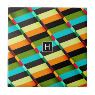 Färgfull modern Abstrakt Rand och Monogram Kakelplatta