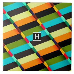 Färgfull modern Abstrakt Rand och Monogram Kakelplatta