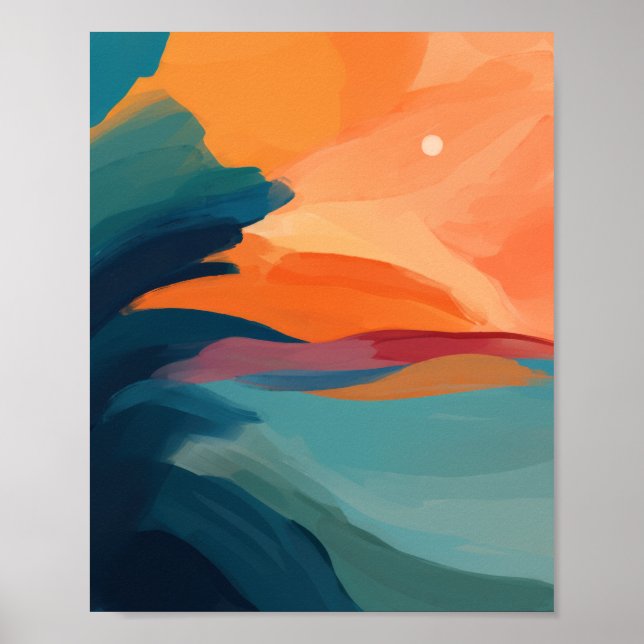 Färgfull modern Abstrakt Sunset över persikor Poster (Framsidan)