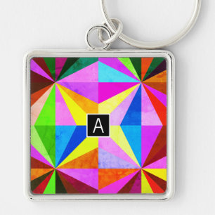 Färgfull modern geometrisk geometri med flera Färg Fyrkantig Silverfärgad Nyckelring