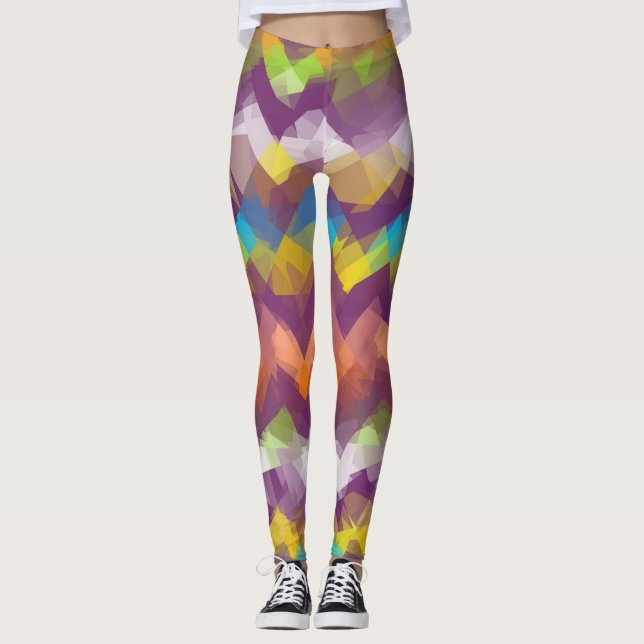 Färgfull modern geometrisk Mönster #14 Leggings (Framsida)