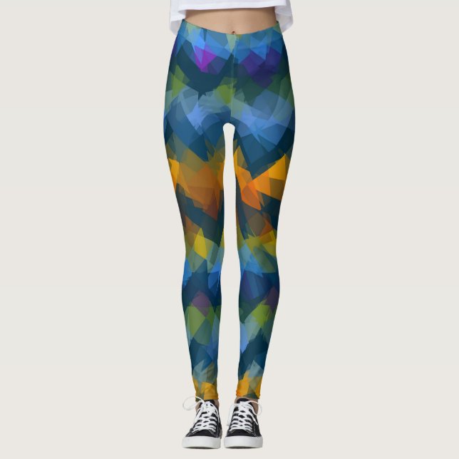 Färgfull modern geometrisk Mönster #25 Leggings (Framsida)