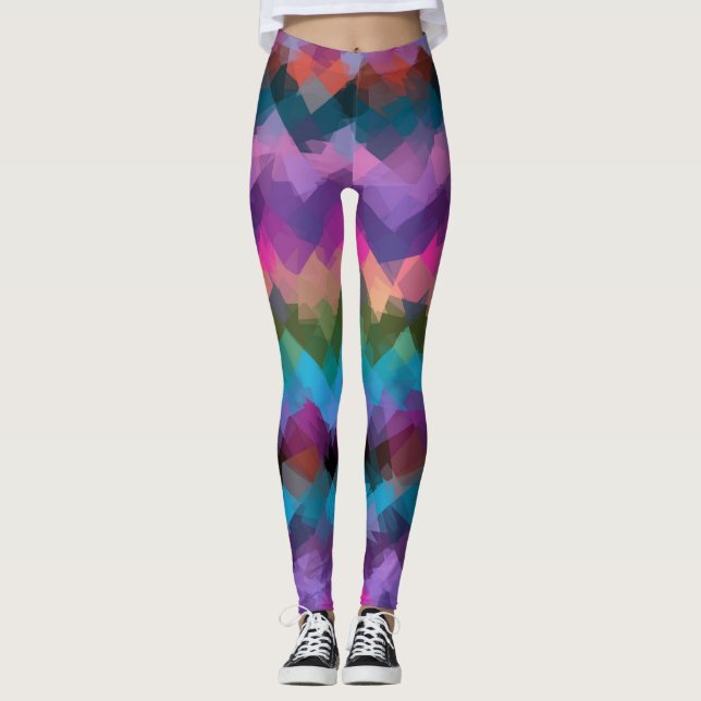 Färgfull modern geometrisk Mönster #2 Leggings (Framsida)