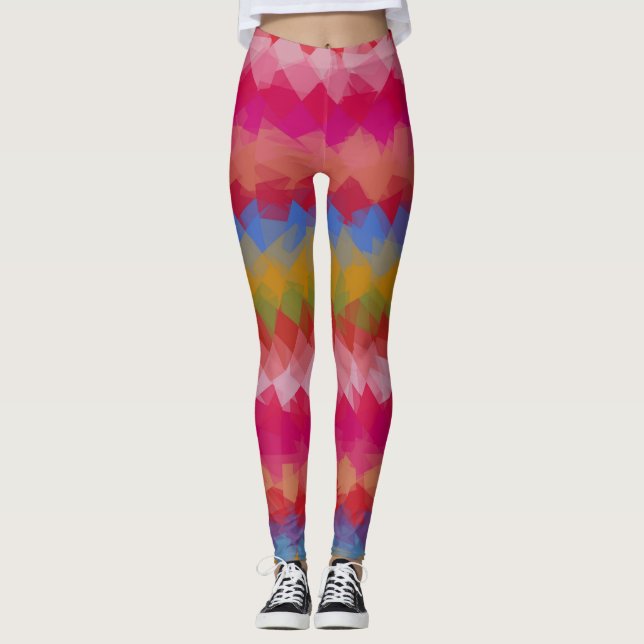 Färgfull modern geometrisk Mönster #43 Leggings (Framsida)