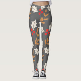 Färgfull Modern Grått Holly Mistletoe Leggings