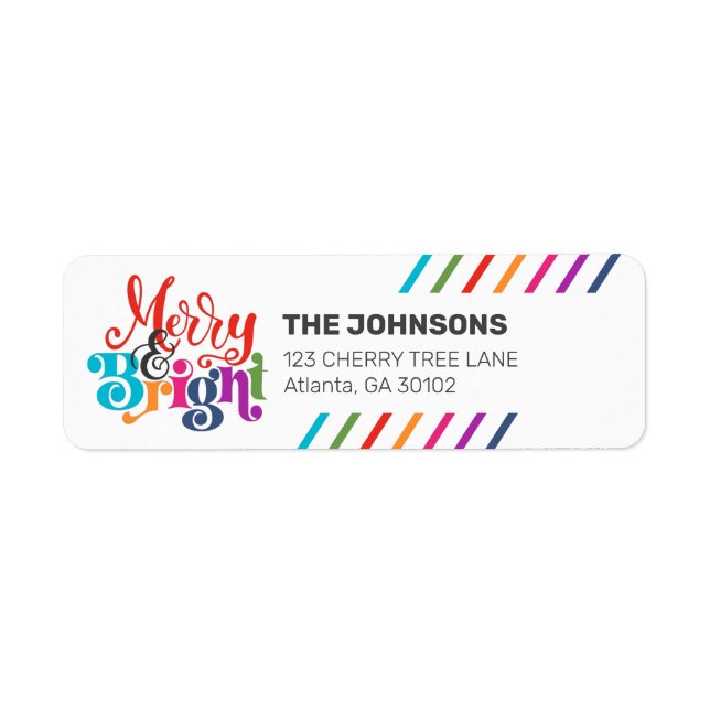 Färgfull modern julfamiljs foto-Helgdag Returadress Etikett (Framsidan)