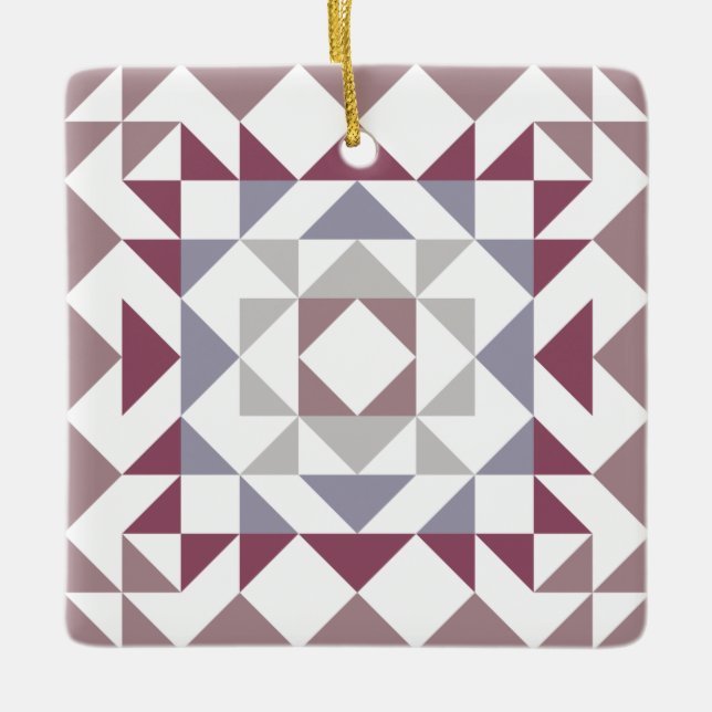 Färgfull, modern, kantigt block Geometric Burgundy Julgransprydnad Keramik (Framsida)