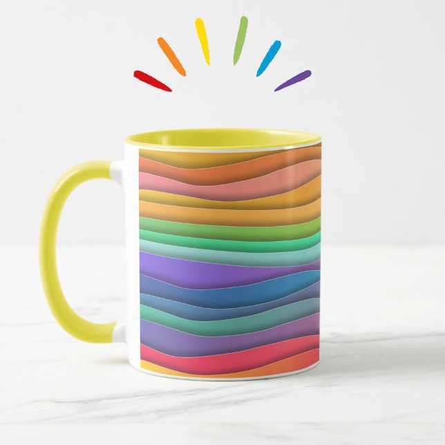 Färgfull modern regnbåge Ombre Rand Mönster Mugg (A cheerful, colorful rainbow stripes mug to brighten up your day! Choice of handle colors available.)