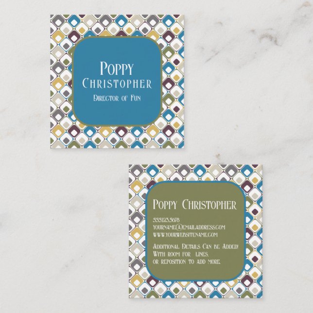 Färgfull modern Retro Mönster 14.11 Fyrkantigt Visitkort (Fram/baksida)