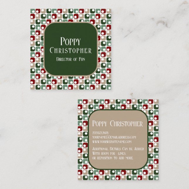 Färgfull modern Retro Mönster 16.3 Fyrkantigt Visitkort (Fram/baksida)