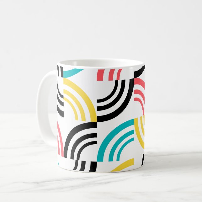 Färgfull, modern, roligt, sansad geometrisk grafik kaffemugg (Framsida vänster)