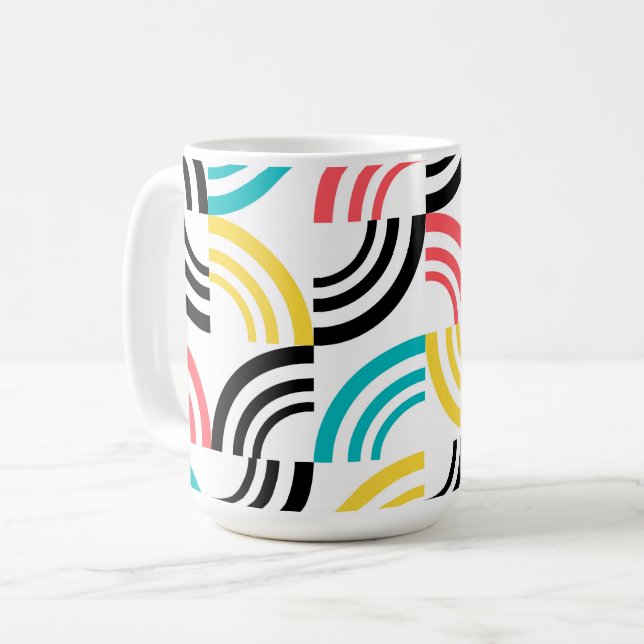 Färgfull, modern, roligt, sansad geometrisk grafik kaffemugg (Framsida vänster)