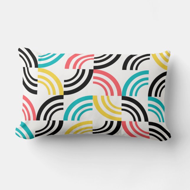 Färgfull, modern, roligt, sansad geometrisk grafik lumbarkudde (Framsida)