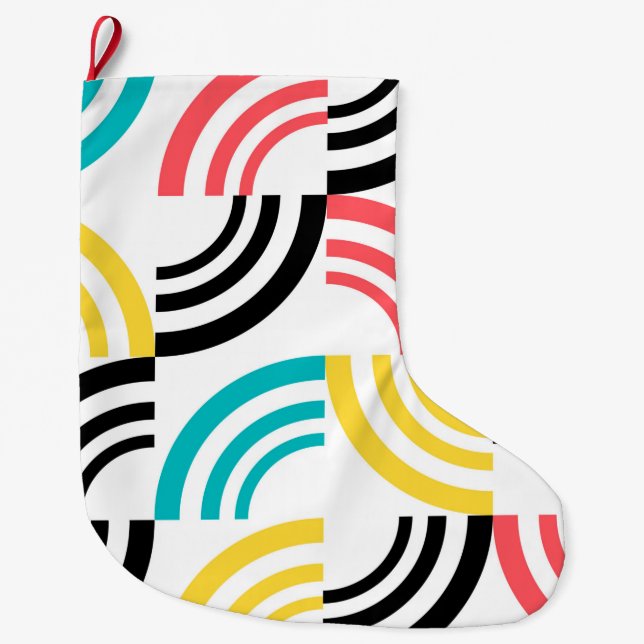 Färgfull, modern, roligt, sansad geometrisk grafik stor julstrumpa (Framsidan)