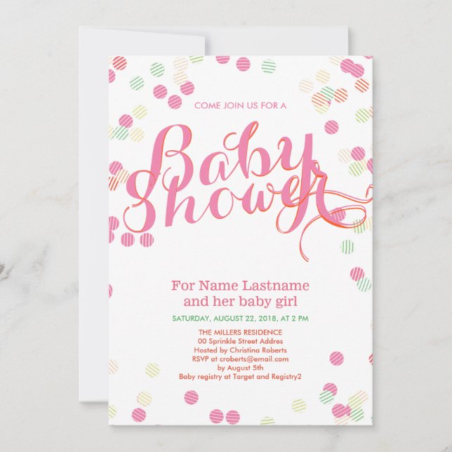 Färgfull Modern Rosa Baby Shower-inbjudan för barn Inbjudningar (Framsida)