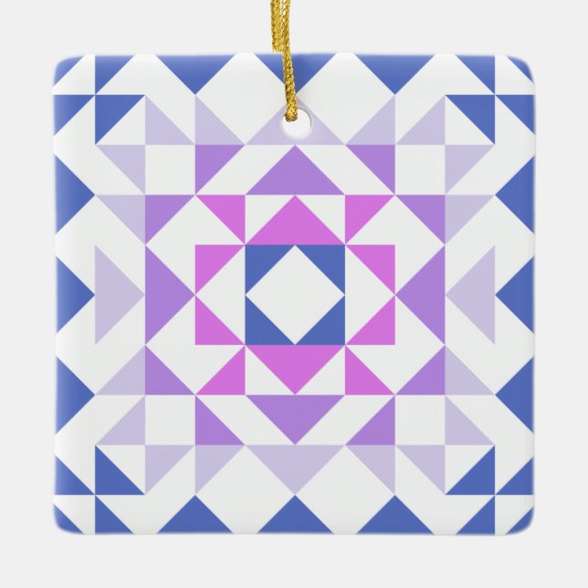Färgfull modern, sexkantig blockgeometrisk blå Lil Julgransprydnad Keramik (Framsida)