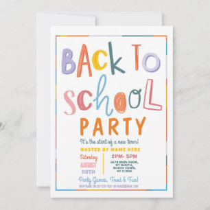 Färgfull modern text i Back to school Party Inbjudningar