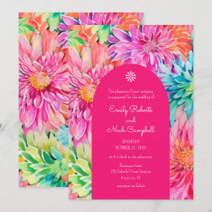 Färgfull modern Tropical Watercolor Blommigt Bröll Inbjudningar