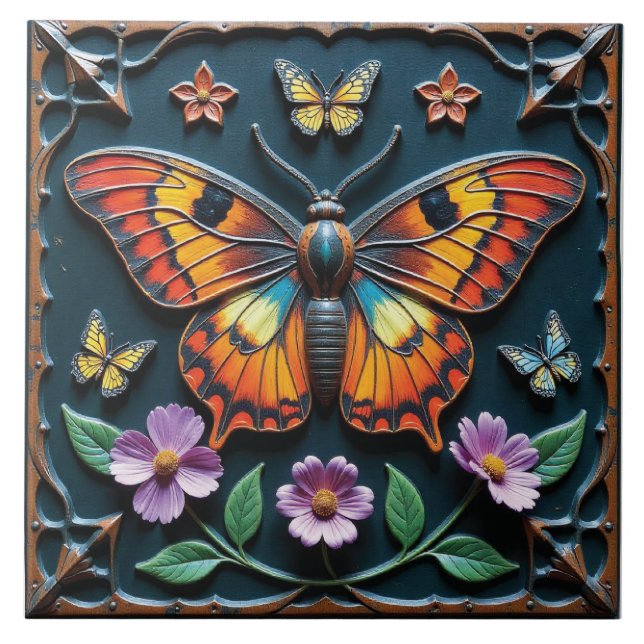 Färgfull monarch kakelplatta (Framsidan)