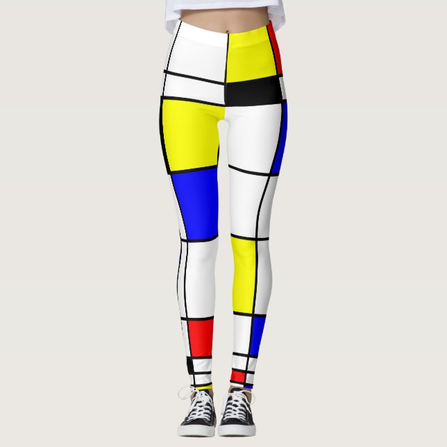 Färgfull mondrian Art Snyggt Mönster Leggings (Framsida)