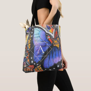 Färgfull monogrampopkonst Butterfly Tote Bag Tygkasse