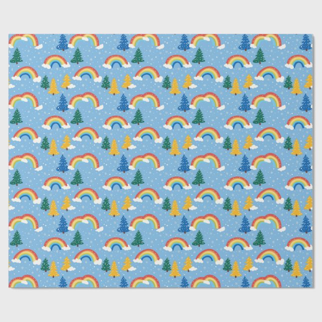 Färgfull Mönster med Rainbows och Träd Presentpapper (Platt)