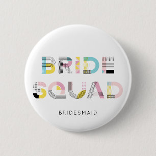 Färgfull Mönster-typografi Modern Bride Squad Knapp