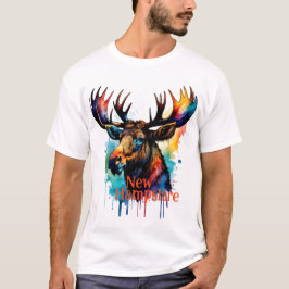 Färgfull moose Watercolor New Hampshire T Shirt