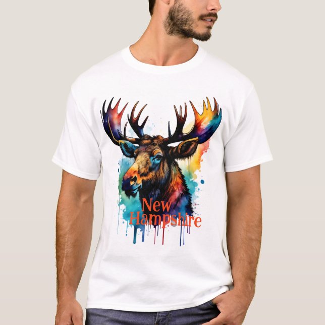 Färgfull moose Watercolor New Hampshire T Shirt (Framsida)