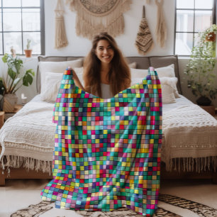 Färgfull mosaik, geometriska kvadrater mönster fleecefilt