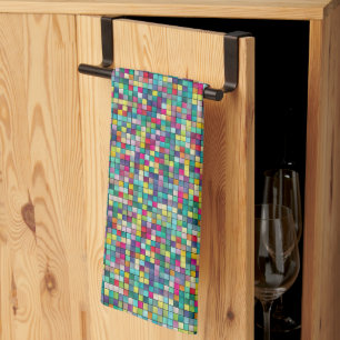 Färgfull mosaik, geometriska kvadrater mönster kökshandduk